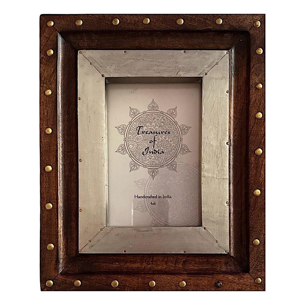 Treasures if India Handmade Studded Picture Frame 10.5”x 8.5” Silver Inlay